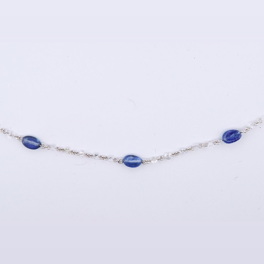DFJ 18 Karat White Gold Floating Blue Sapphire & Diamond Necklace