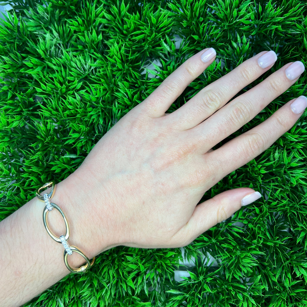 Gabriel &amp; Co. 14 Karat White &amp; Yellow Gold Diamond Link Bangle 0.33TWT