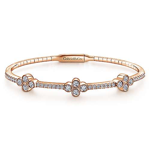 Gabriel &amp; Co. 14 Karat Rosé Gold Bangle with Quatrefoil Diamond Stations 0.97TWT