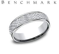Benchmark 14 Karat White Gold Wedding Band - Grid Pattern