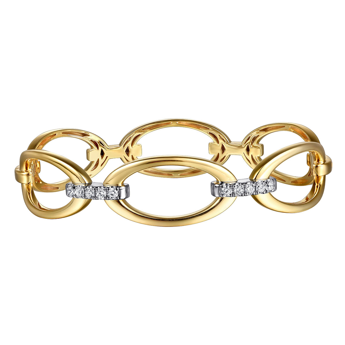 Gabriel &amp; Co. 14 Karat White &amp; Yellow Gold Diamond Link Bangle 0.33TWT