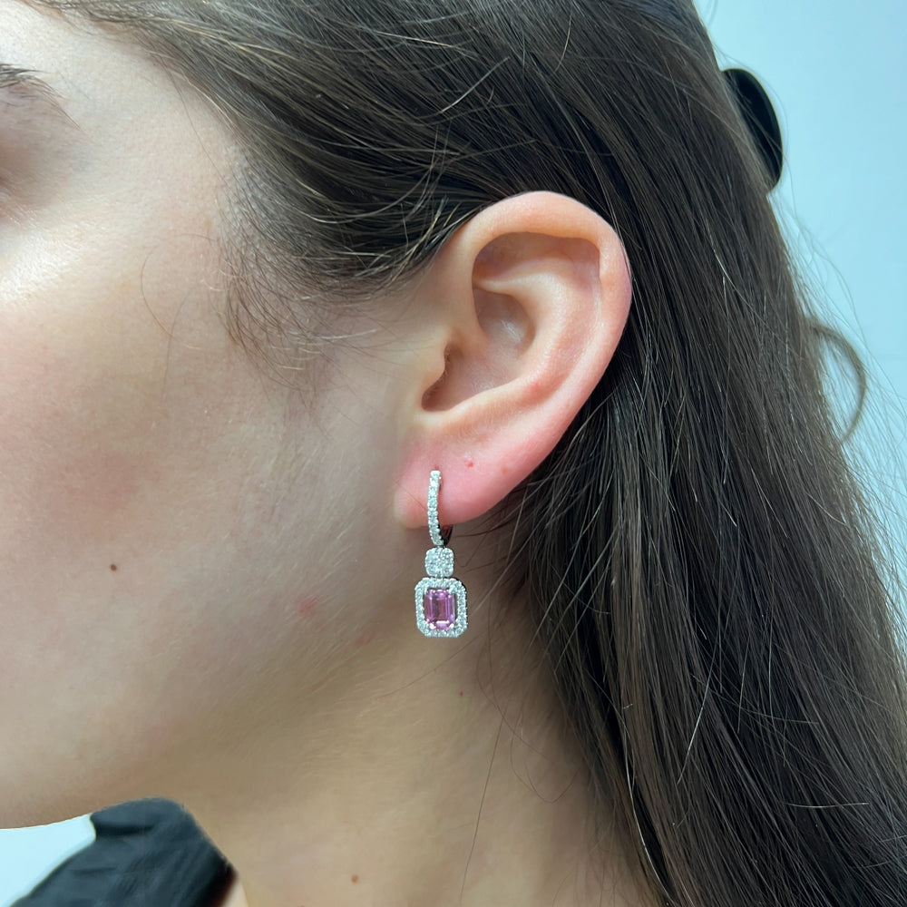 DFJ 18 Karat White Gold Emerald Cut Sapphires Earrings - 2.08 TWT