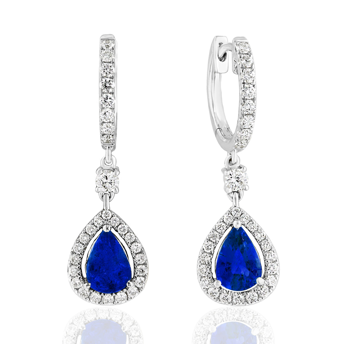 DFJ 18 Karat White Gold Pear Shape Sapphire Drop Earrings - 1.32 TWT