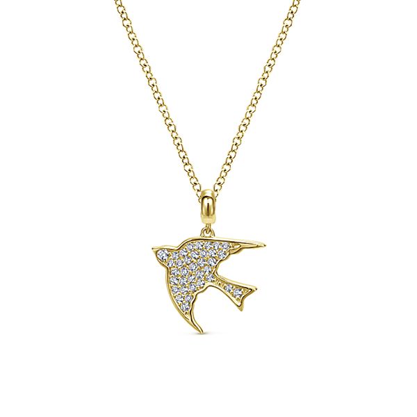 Gabriel &amp; Co. 14 Karat Yellow Gold Diamond Bird Necklace