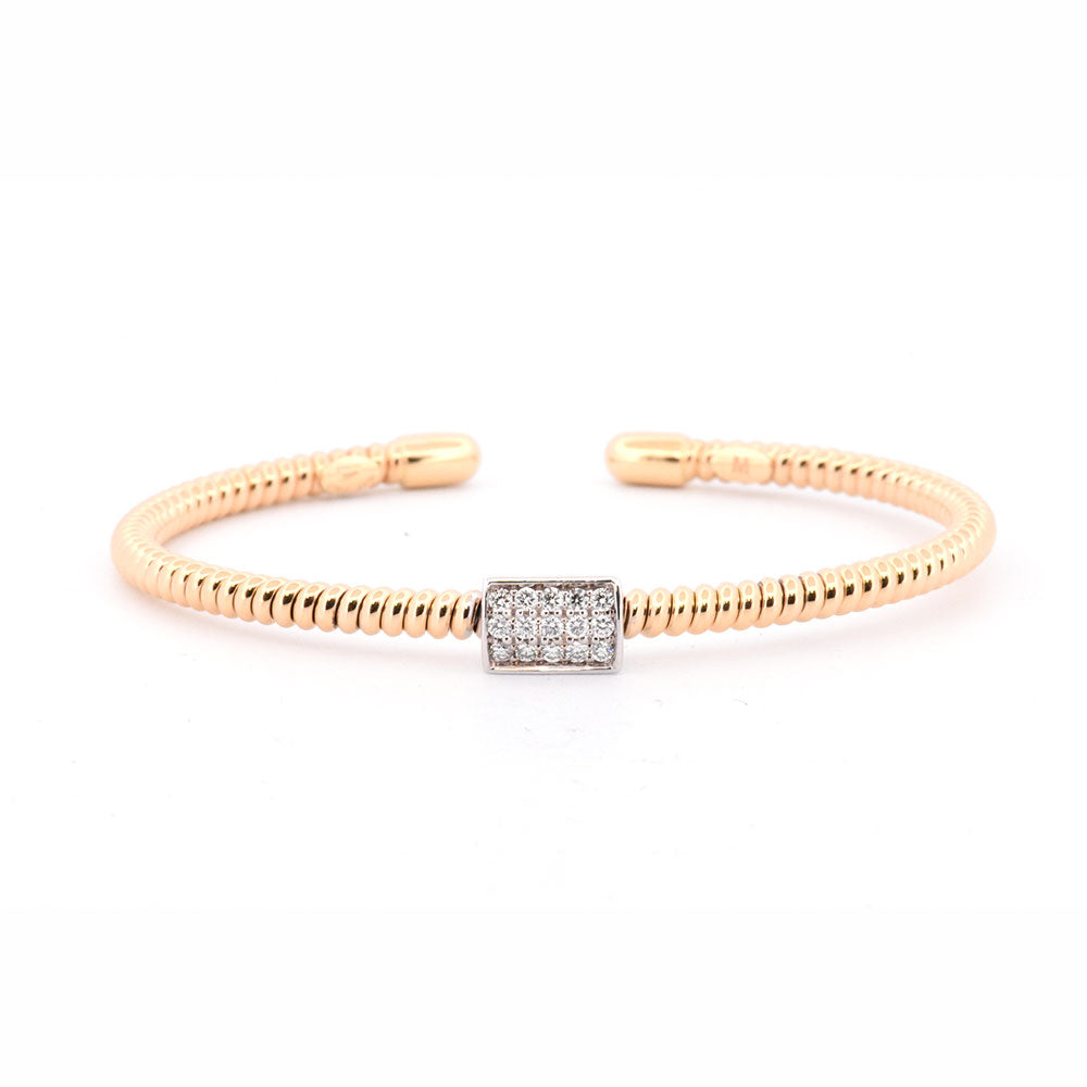 DFJ 18 Karat Two-Tone Small Diamond Coil Cuff Bracelet 0.25TWT