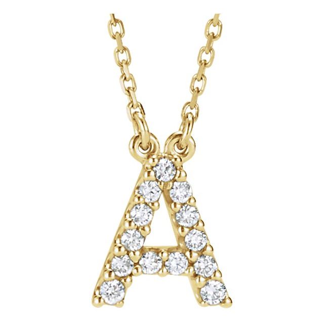 14K Rose Natural Diamond Initial A Necklace