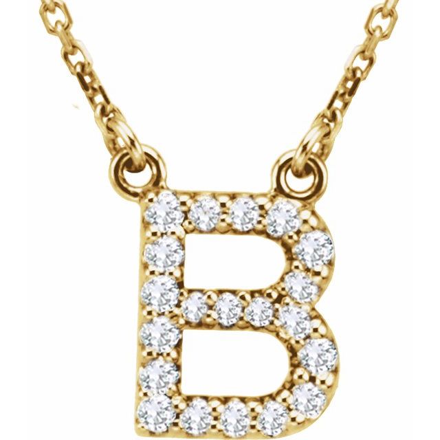 14K Rose Natural Diamond Initial B Necklace