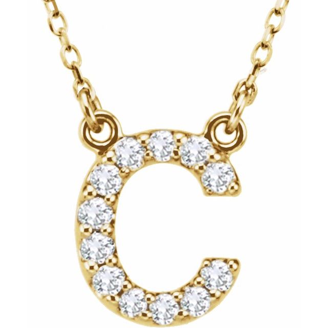 14K Rose Natural Diamond Initial C Necklace