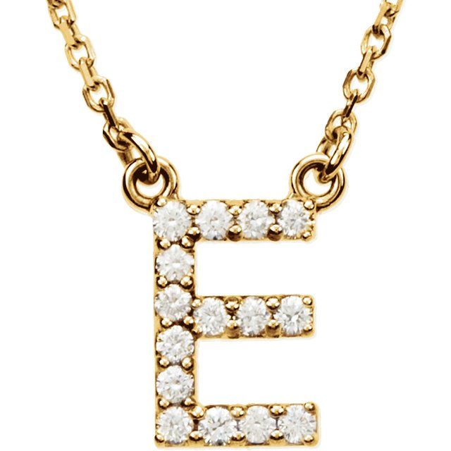 14K Rose Natural Diamond Initial E Necklace