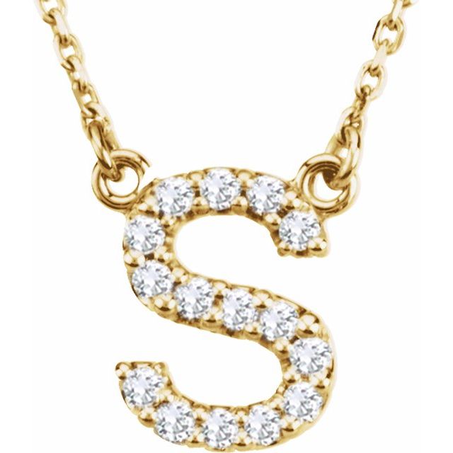 14K Rose Natural Diamond Initial S Necklace
