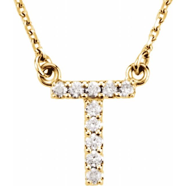 14K Rose Natural Diamond Initial T Necklace