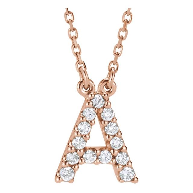 14K Rose Natural Diamond Initial A Necklace