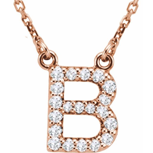 14K Rose Natural Diamond Initial B Necklace
