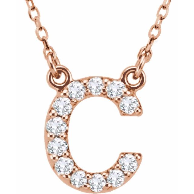 14K Rose Natural Diamond Initial C Necklace