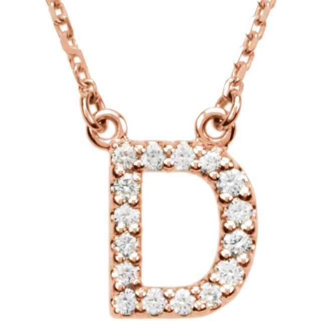 14K Rose Natural Diamond Initial D Necklace