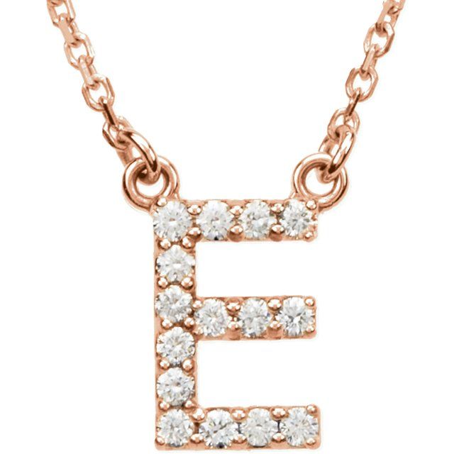 14K Rose Natural Diamond Initial E Necklace
