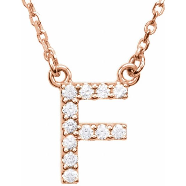 14K Rose Natural Diamond Initial F Necklace