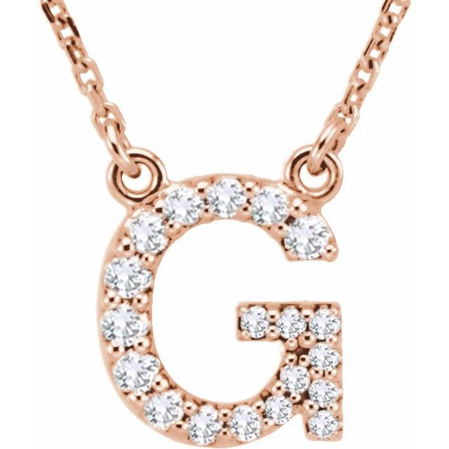 14K Rose Natural Diamond Initial G Necklace
