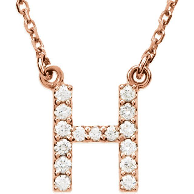 14K Rose Natural Diamond Initial H Necklace
