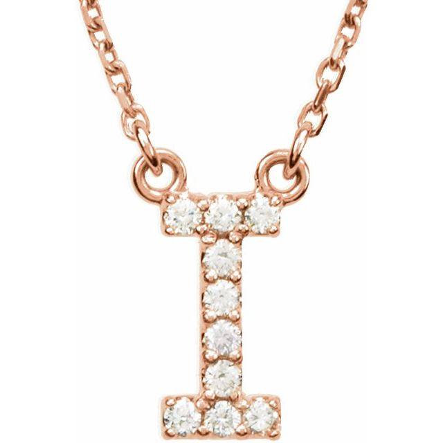 14K Rose Natural Diamond Initial I Necklace