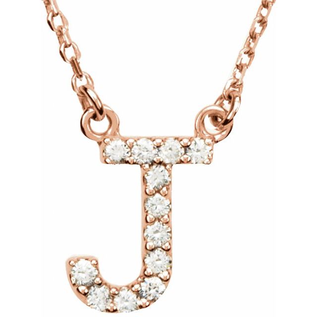 14K Rose Natural Diamond Initial J Necklace