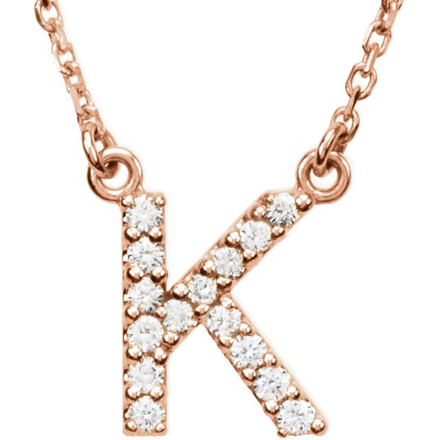 14K Rose Natural Diamond Initial K Necklace