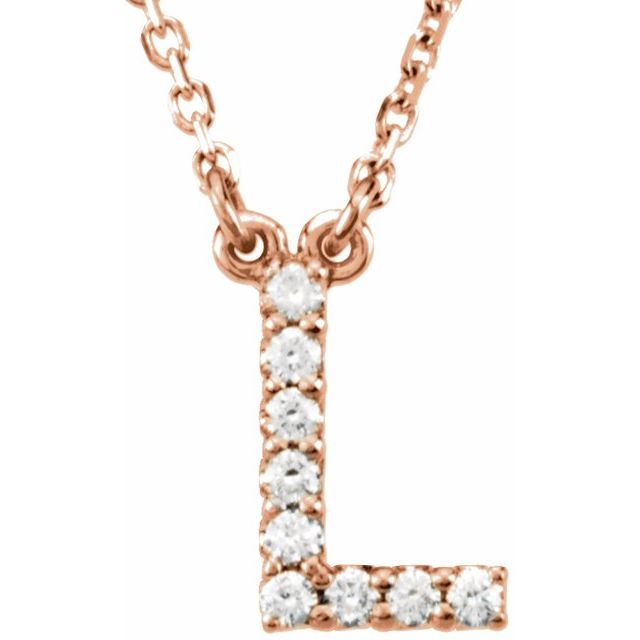 14K Rose Natural Diamond Initial L Necklace