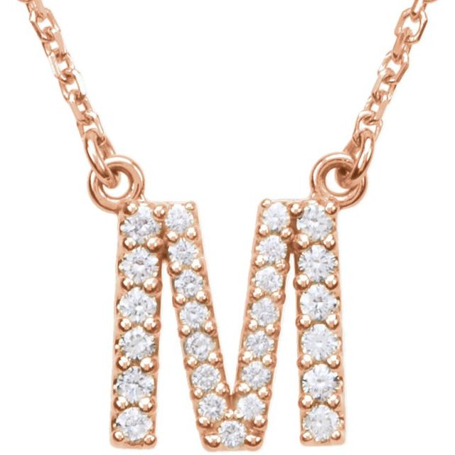 14K Rose Natural Diamond Initial M Necklace