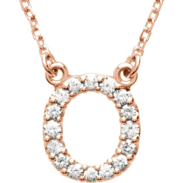 14K Rose Natural Diamond Initial O Necklace
