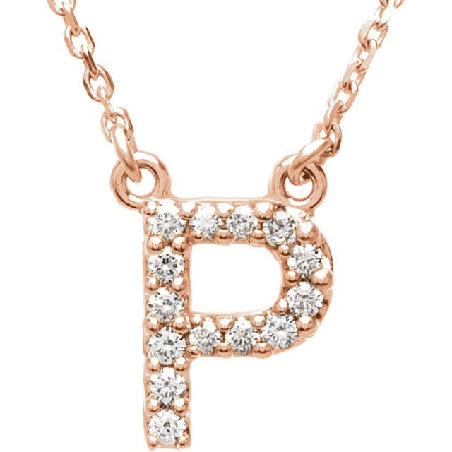 14K Rose Natural Diamond Initial P Necklace