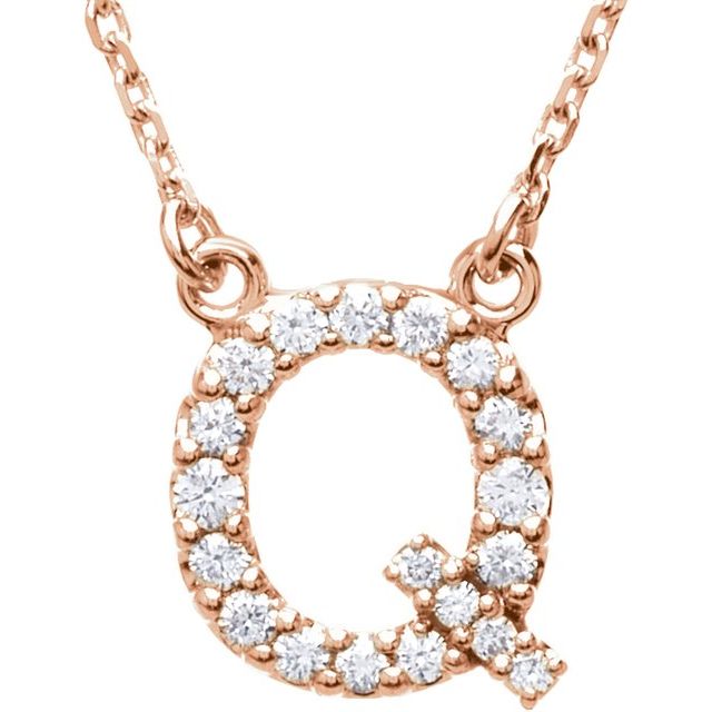 14K Rose Natural Diamond Initial Q Necklace