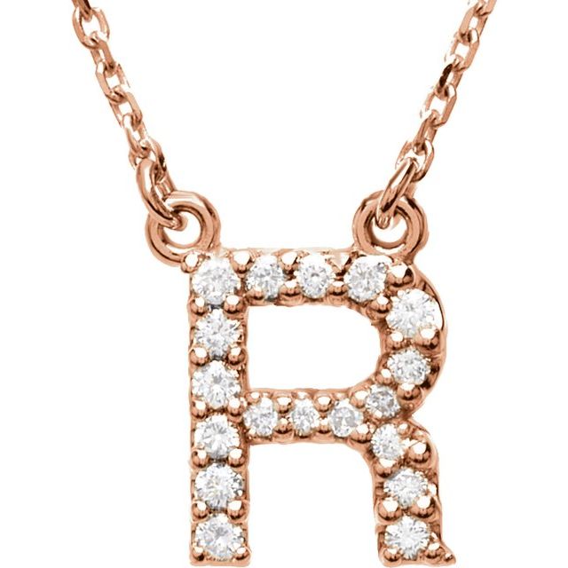 14K Rose Natural Diamond Initial R Necklace
