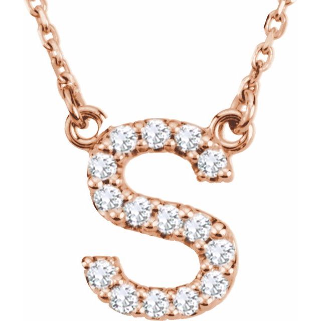14K Rose Natural Diamond Initial S Necklace