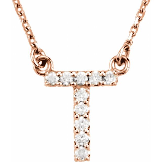14K Rose Natural Diamond Initial T Necklace
