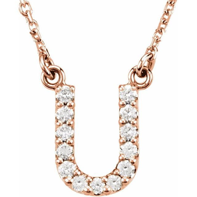 14K Rose Natural Diamond Initial U Necklace