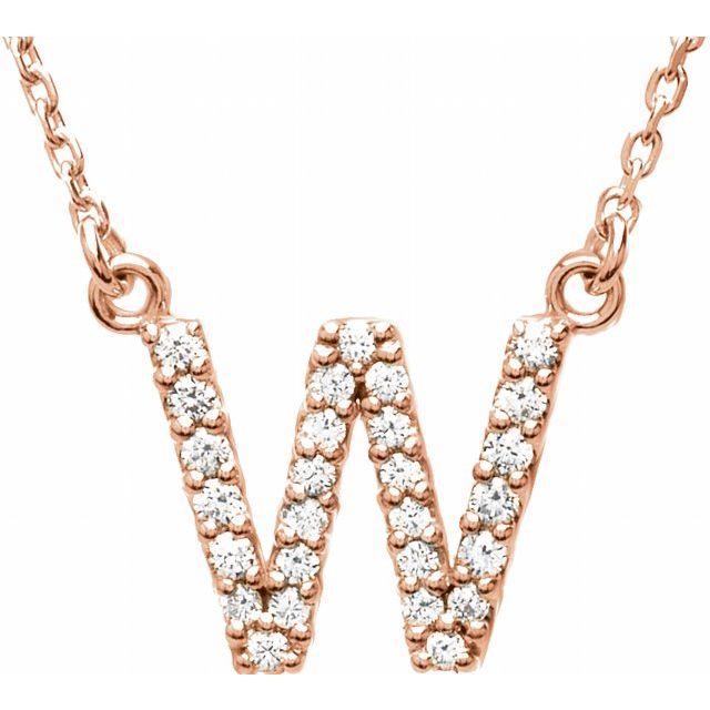 14K Rose Natural Diamond Initial W Necklace