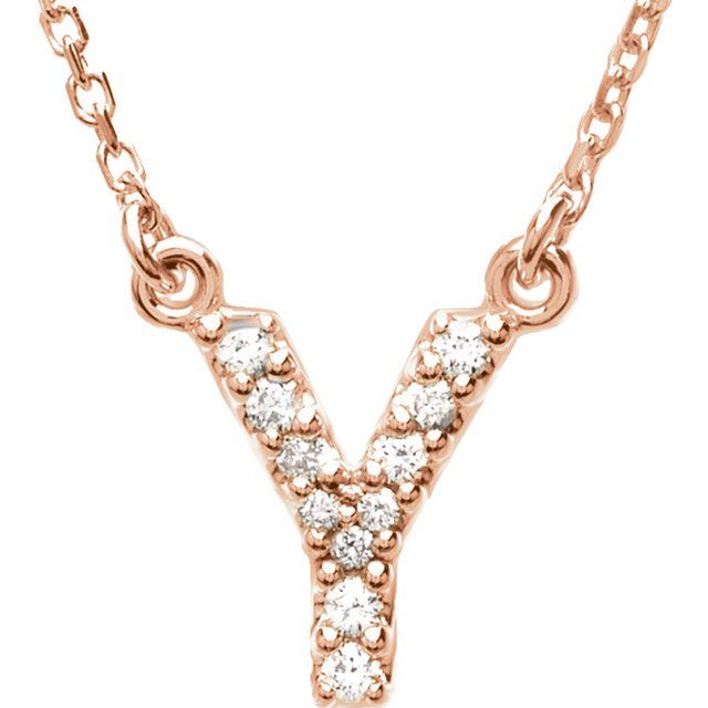14K Rose Natural Diamond Initial Y Necklace