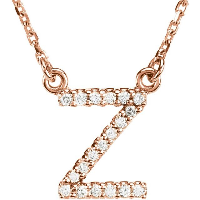 14K Rose Natural Diamond Initial Z Necklace