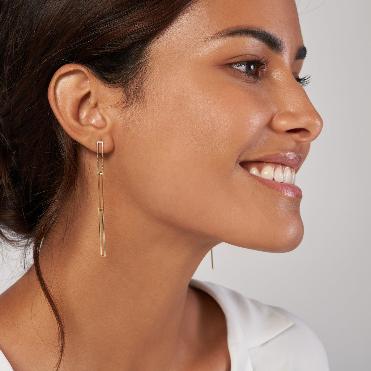 DFJ 14 Karat Yellow Gold Paper Clip Drop Earrings