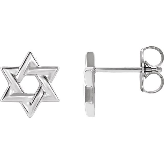 DFJ 14 Karat White Gold Star of David Stud Earrings