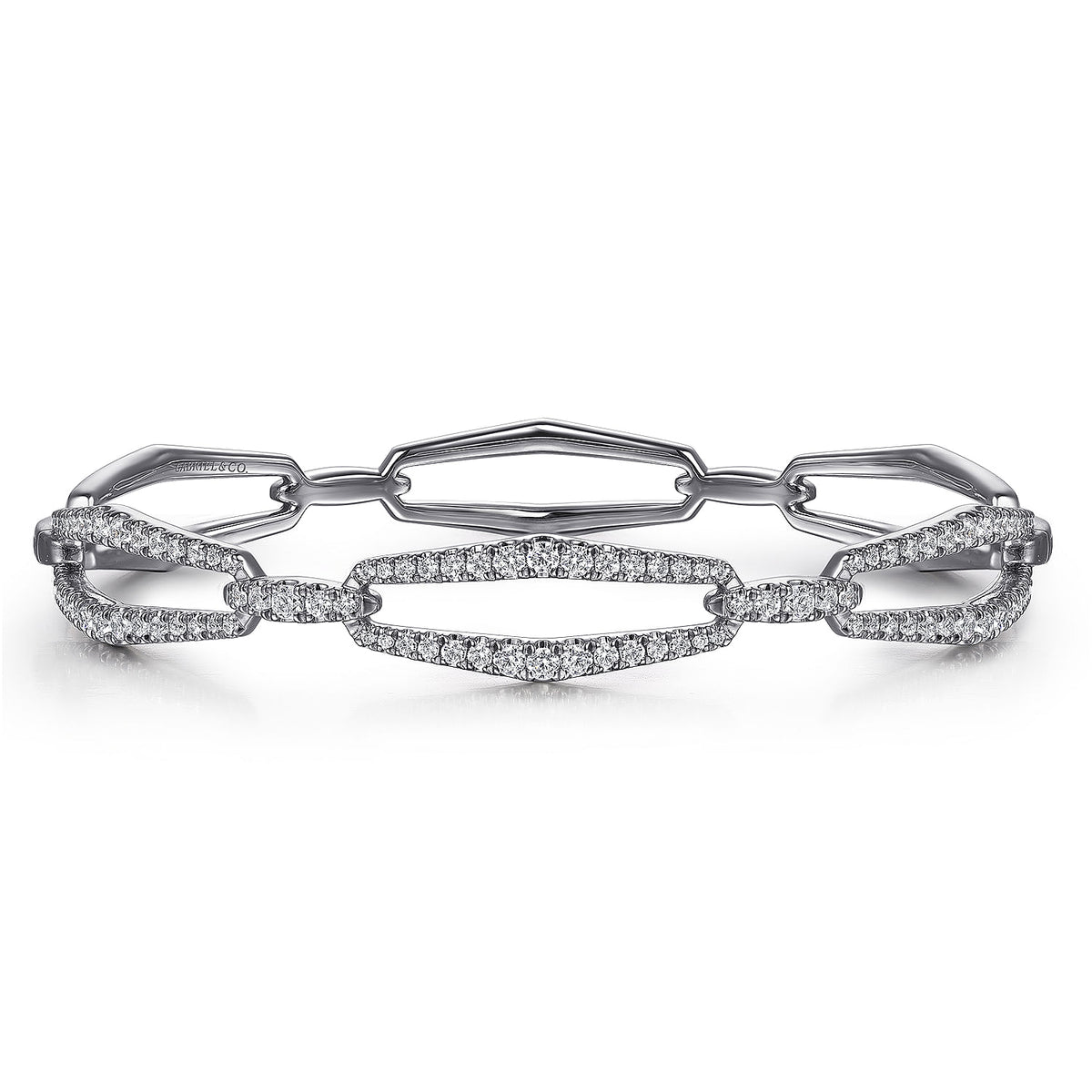 Gabriel &amp; Co. 14 Karat White Gold Diamond Link Bangle Bracelet 0.99TWT