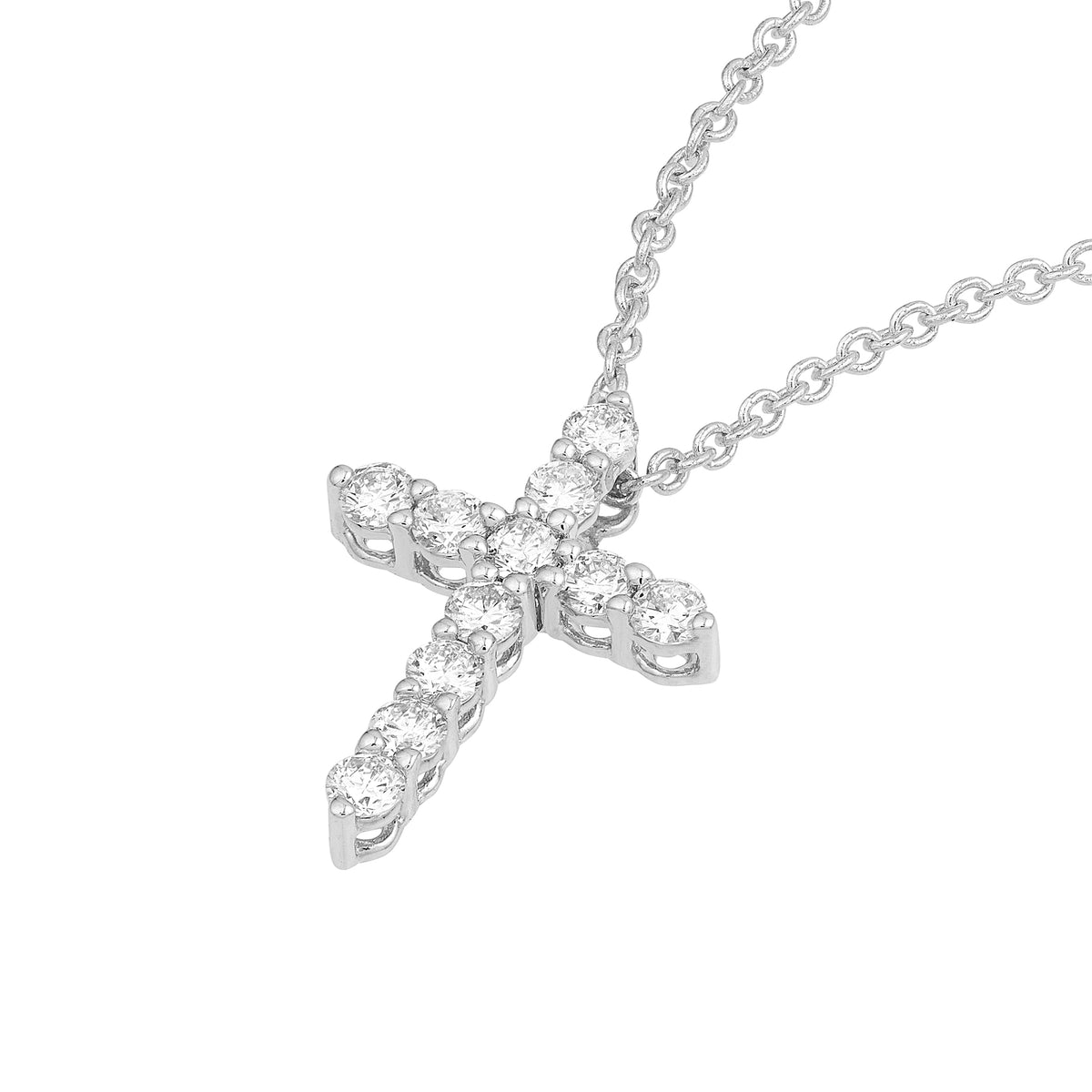 DFJ 14 Karat White Gold Petite Diamond Cross Necklace