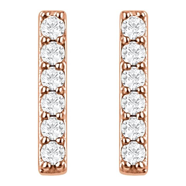 14K Rose Natural Diamond Bar Earrings