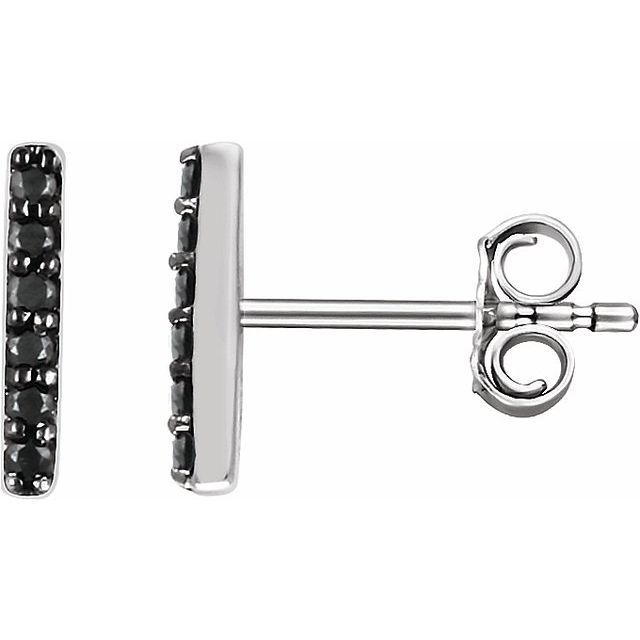 14K Rose Natural Black Diamond Bar Earrings