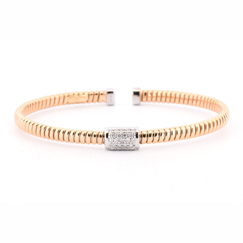 DFJ 18 Karat Two-Tone Mini Diamond Coil Cuff Bracelet 0.27TWT