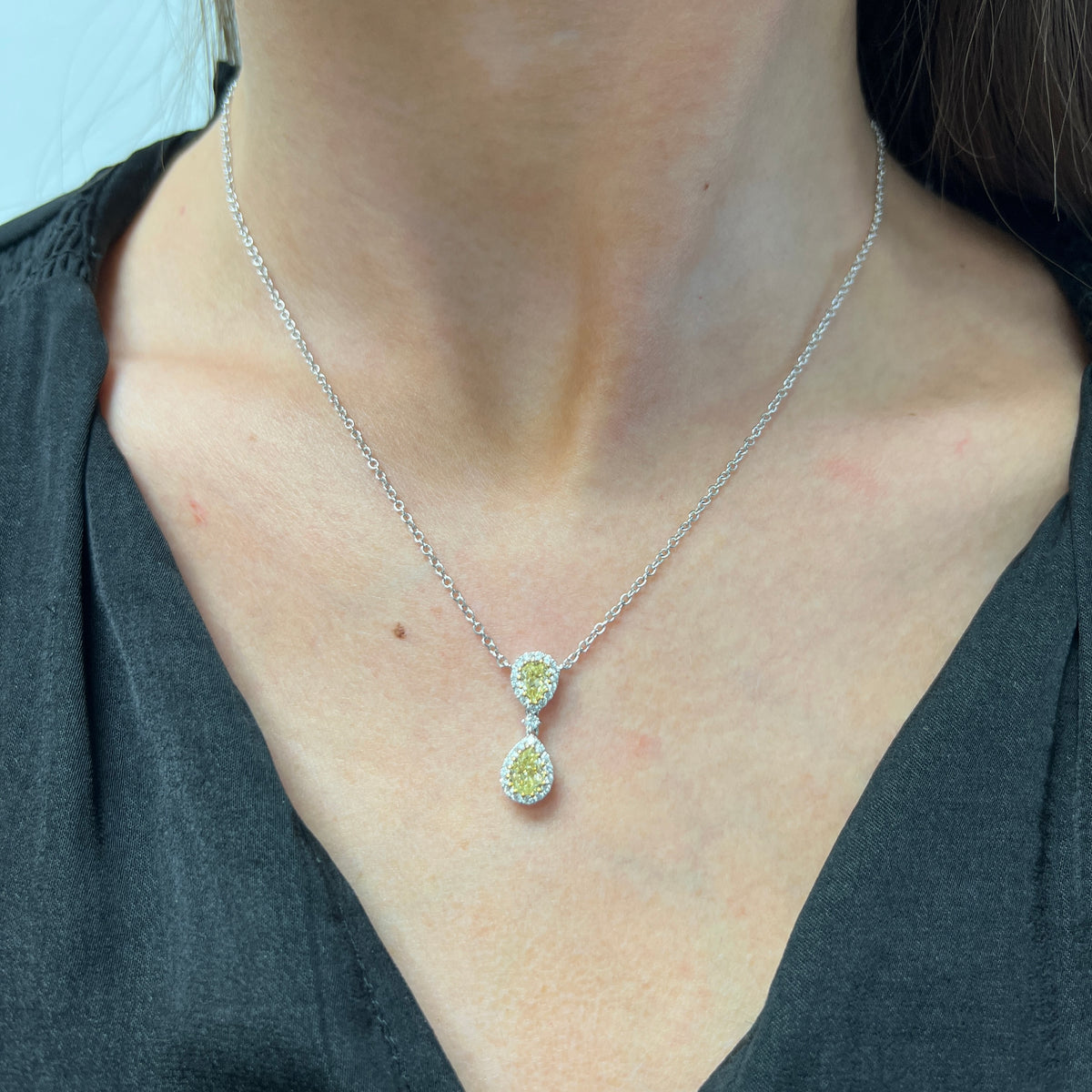 DFJ 18 Karat Two-Tone Fancy Yellow Diamond Drop Necklace