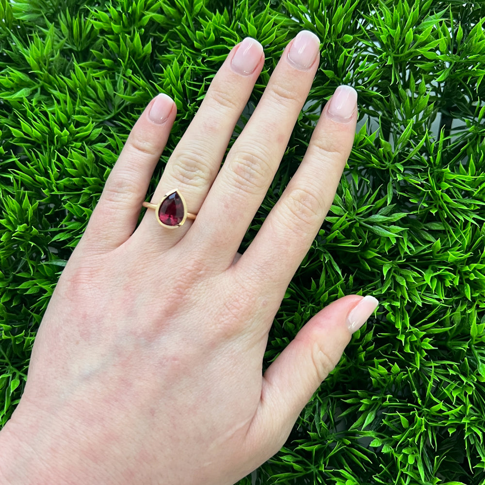 DFJ 14 Karat Rosé Gold Bezel Set Pear Shape Tourmaline Ring