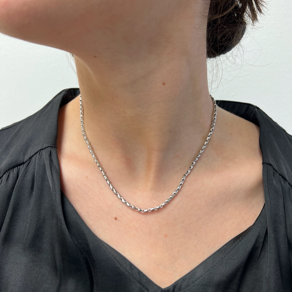 DFJ 14 Karat White Gold Fancy Link Necklace