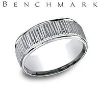 Benchmark 14 Karat White Gold Wedding Band - Thin Bark