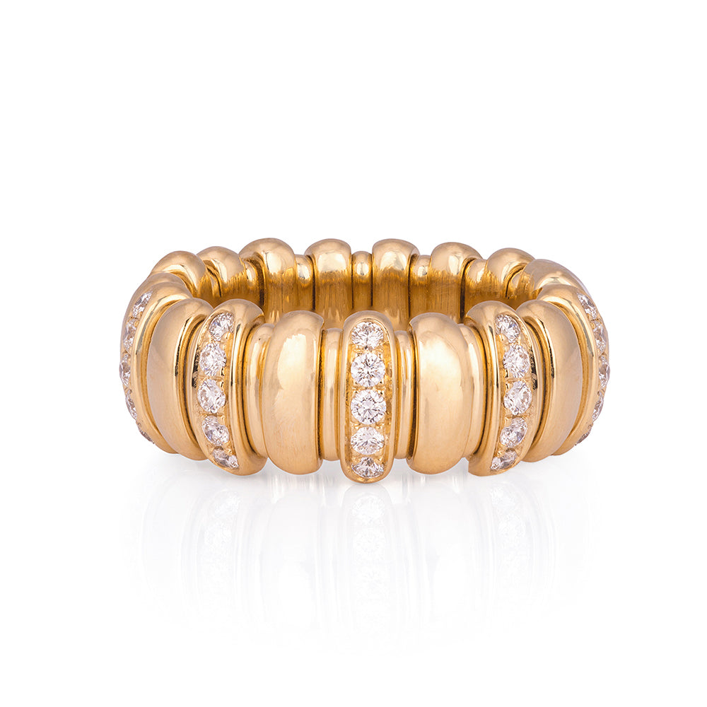 Zydo Italy 18 Karat Yellow Gold Pave Diamond Band, 0.42tw